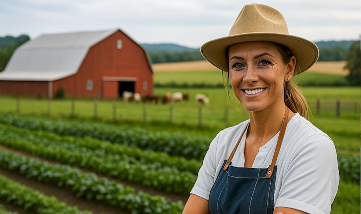A woman in a farm setting