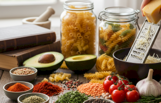 Ingredients and spices on a table
